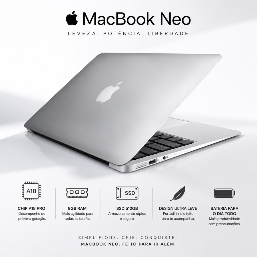 MacBook Neo 2026 – A18 Pro | 8GB RAM | SSD 512GB | Tela 13,6"